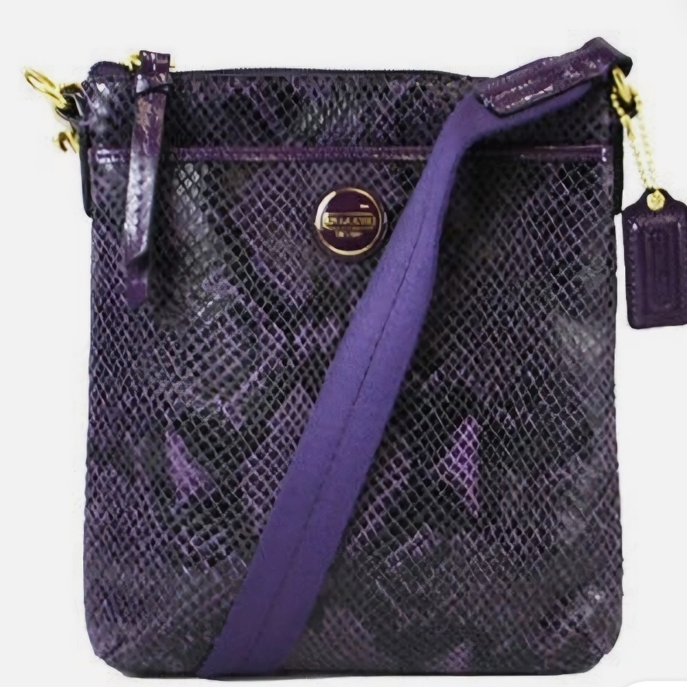 Coach Purple Python Embossed Leather Crossbody Ba… - image 4